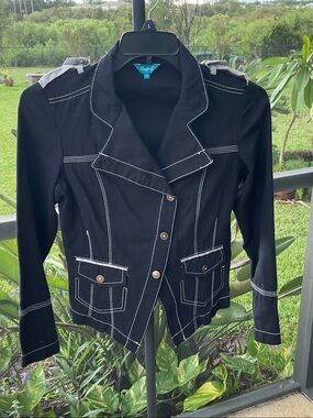 Vintage Y2K OOPS! Black Military-Style Contrast-Stitch Jean jacket  Blazer
